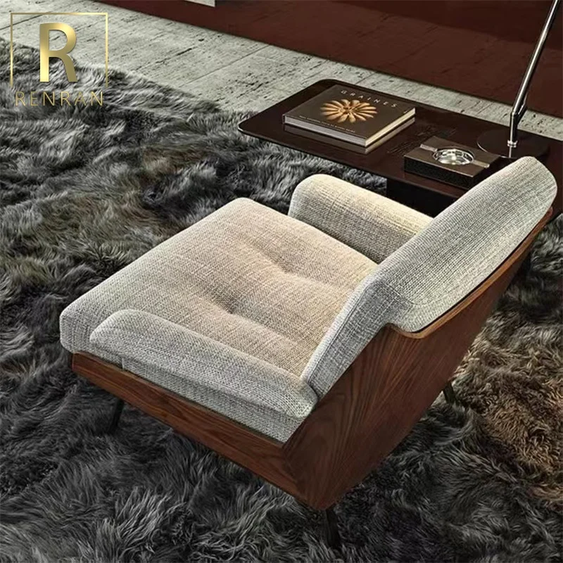 Nordic single sofa chair light luxury designer home furniture living room fabric high backrest solid wood modern leisure chair
