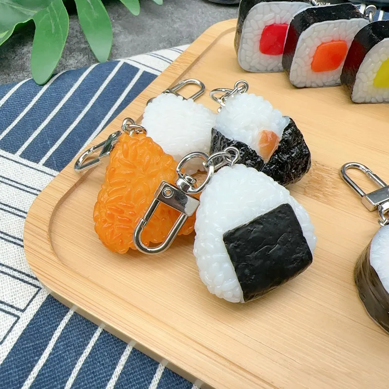 Realistic food keychain Japanese salmon sushi nori rice octopus balls shape pvc keychain
