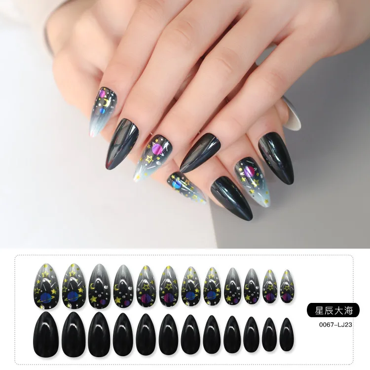 Wholesale  European And American Style Wearing Nails 24pcs/BOX Artificial Fingernails Gilt Droplet Fake Nails