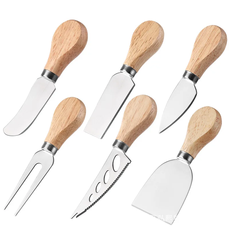 Customize Logo Cheese Knife Fork and Shovel Tool Set Stainless Steel Cheese Knife with Wood Handle Cheese Pizza