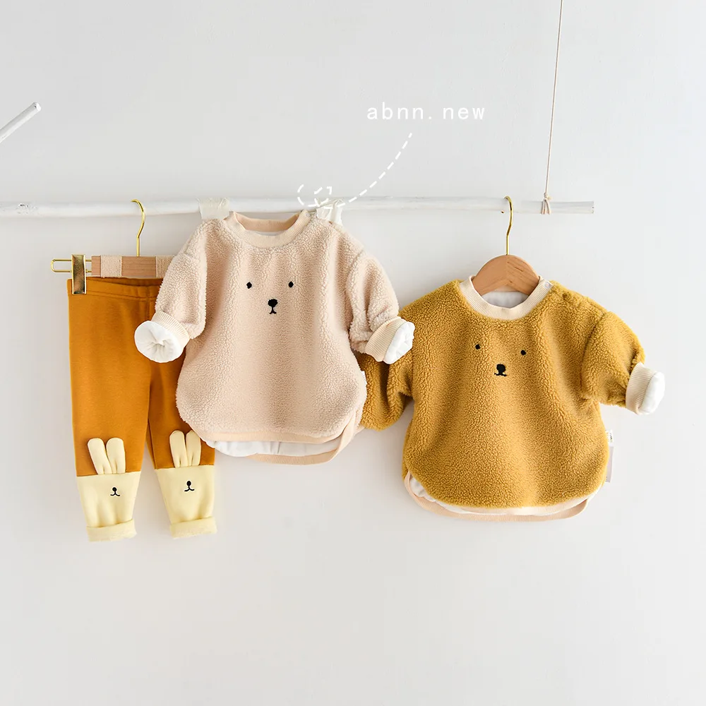 2020 зимняя одежда для мальчиков и девочек, теплый пуловер с мультяшным медведем из овечьей шерсти с бархатной подкладкой, свитшот