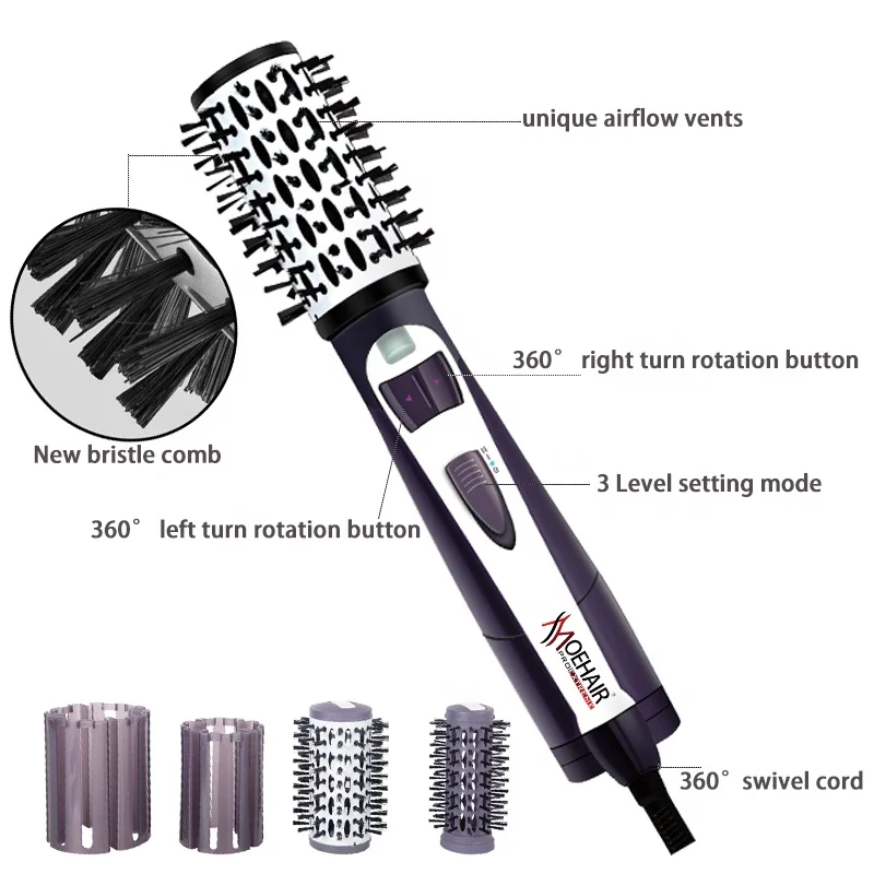 Custom 360 Rotating 3 In 1 Air Brush Salon Equipment Volumizing Hair Curler One Step Electric Hair Dryer Brush Hot Hair Comb