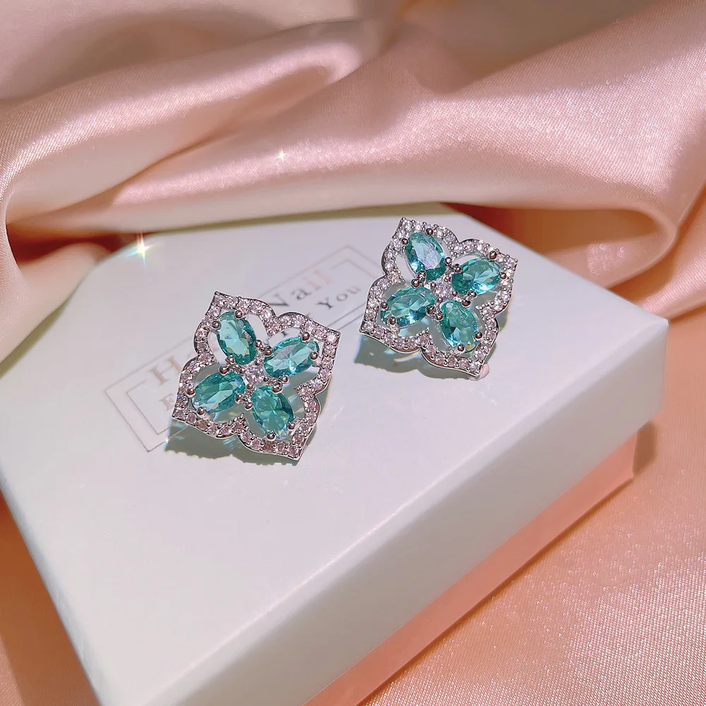 Holder earring necklace New Inlaid Cultivated Emerald Zircon Diamond Ring Earring Sterling Silver 925 Beautiful Necklace