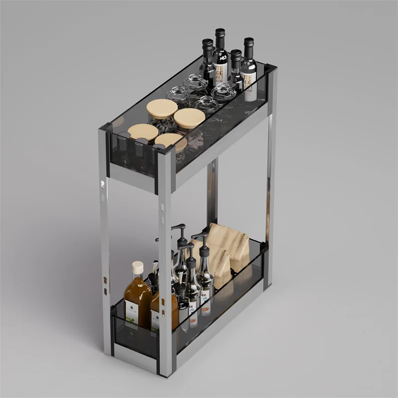 Glass Metal Fruit Vegetable Cabinet Aluminum Drawer Sliding Storage Stainless Steel Rack Perforated Kitchen Pull Out Basket