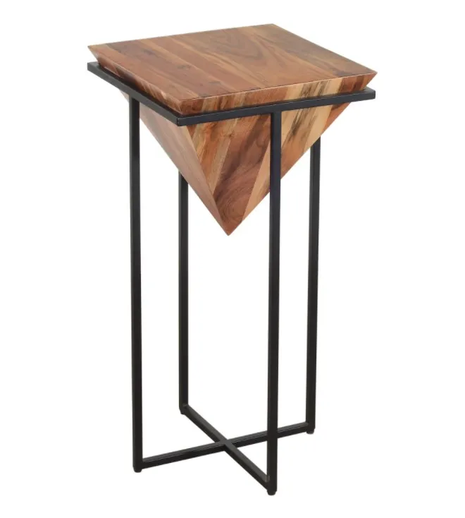 Contemporary American pyramid shaped metal and wood side table