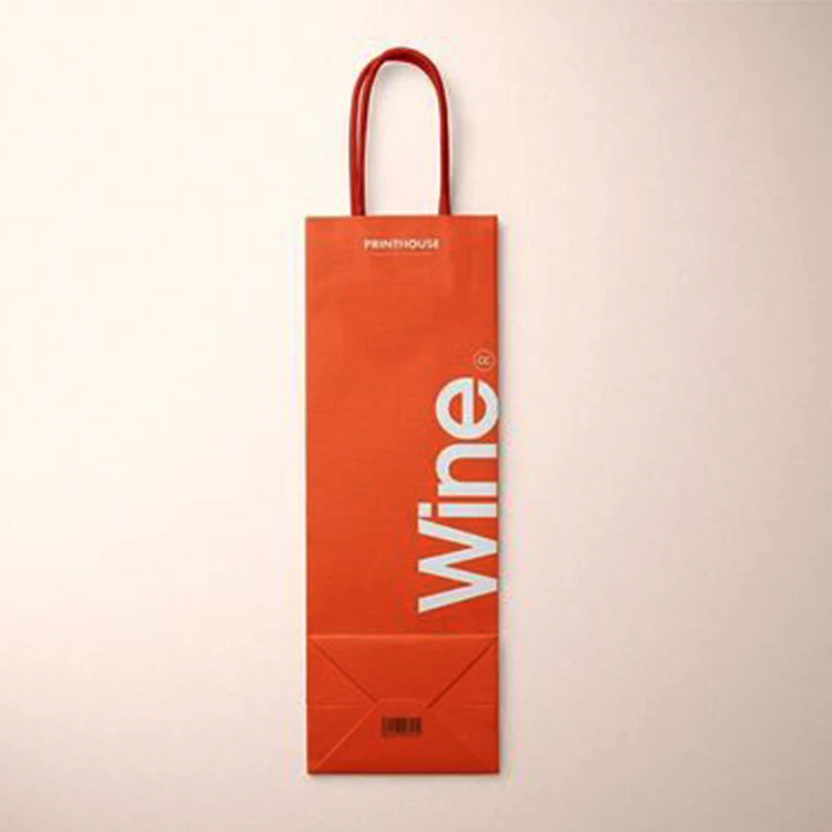 
Custom Design Big Size Brown Christmas Luxury Wine Bottle Gift Euro Tote Matte Laminate Shopping Kraft Paper Bag With Handles 