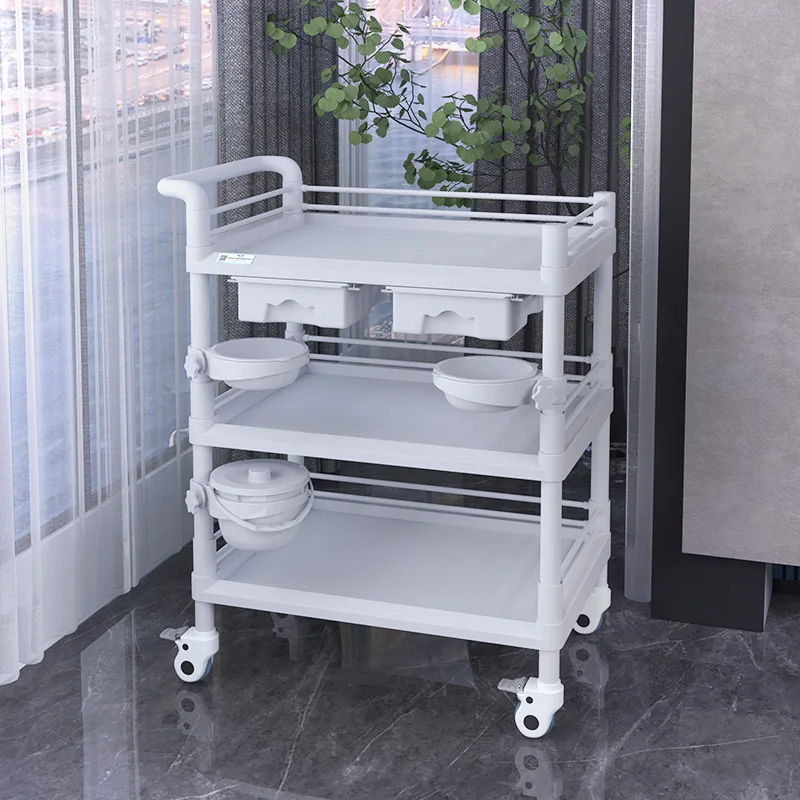 Triple ABS beauty salon trolley with drawer Spa bowl Dirt bucket Beauty Spa Car White Grey storage car Factory wholesale