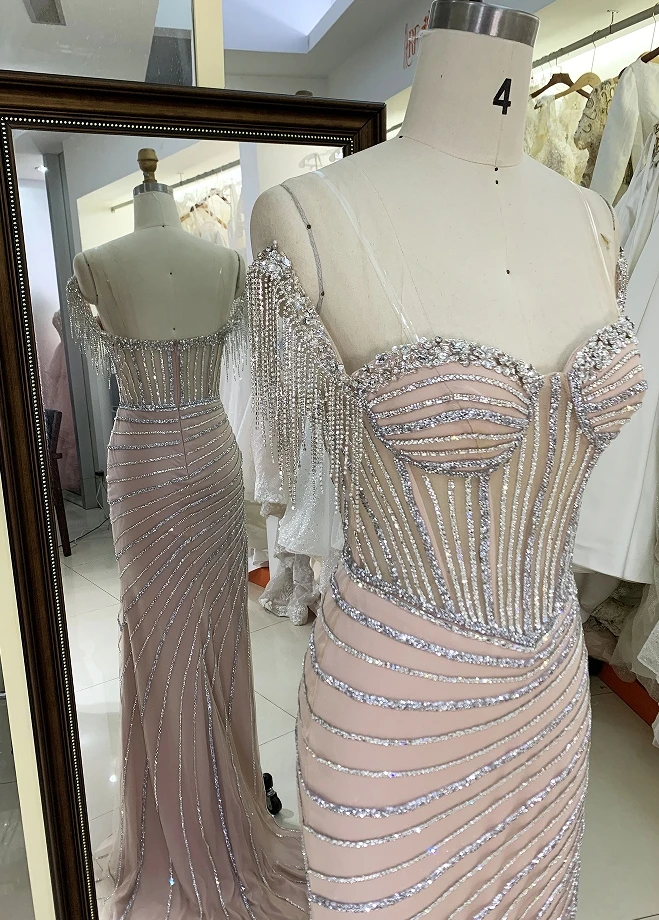 New beading line boning 2024 fitted prom dress evening dress for woman