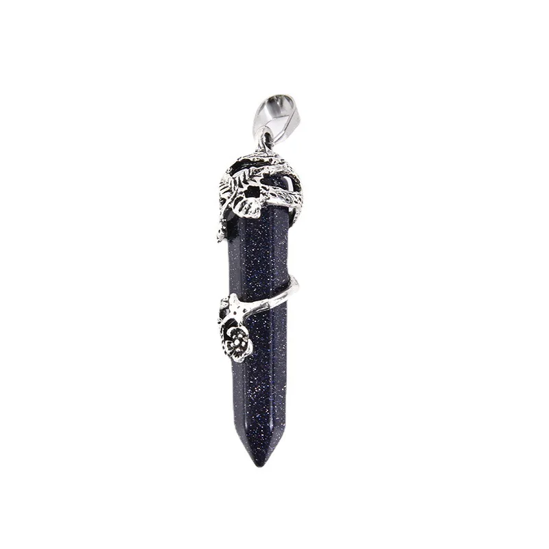 Hexagon Point Gemstone Pendulum Pendant , Silver Flower Wrapped Copper , Dowsing Pendulums Accessories /