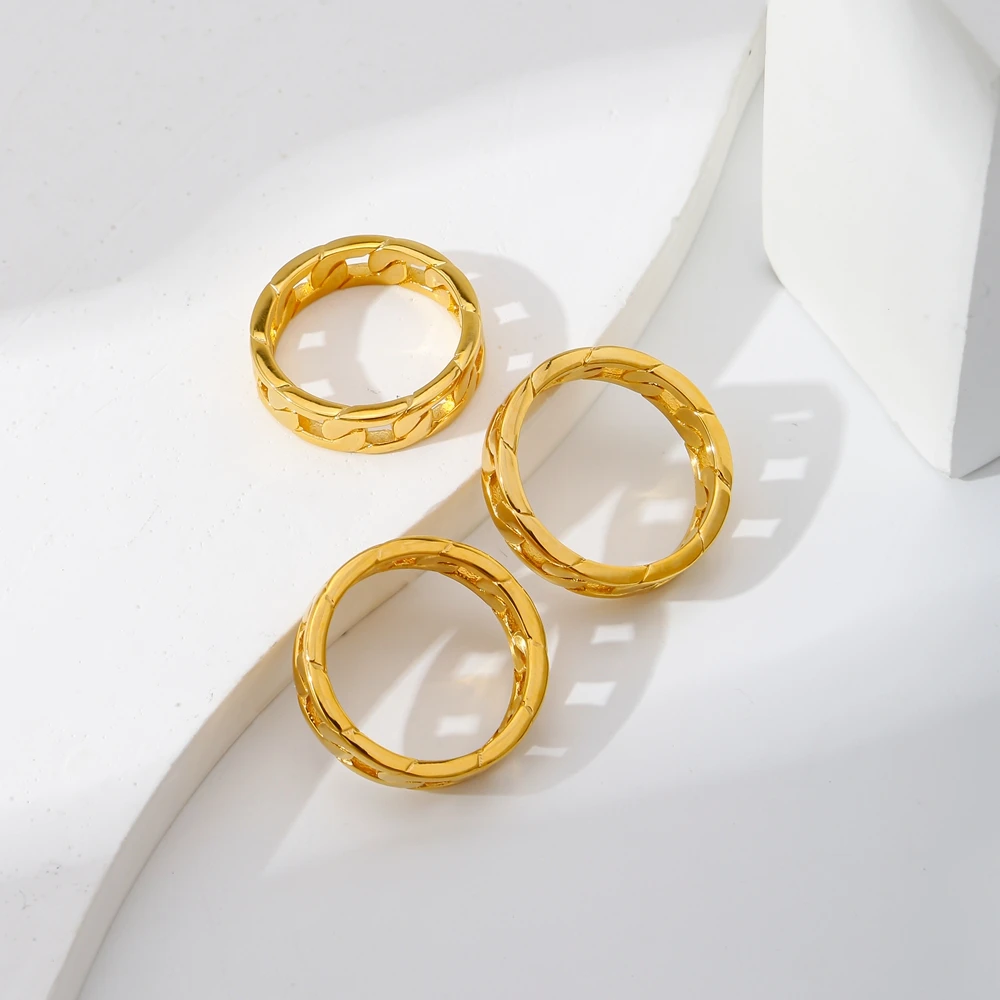 Hongtong Stainless Steel D1-19 Cuban Chain Design Hot Sale Wholesale Temperament Women Jewelry Rings