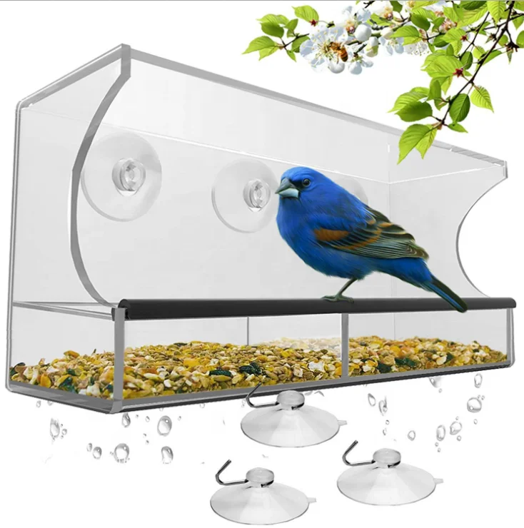 Acrylic Transparent humming hanging bird feeder with with Super Strong Suction Cups