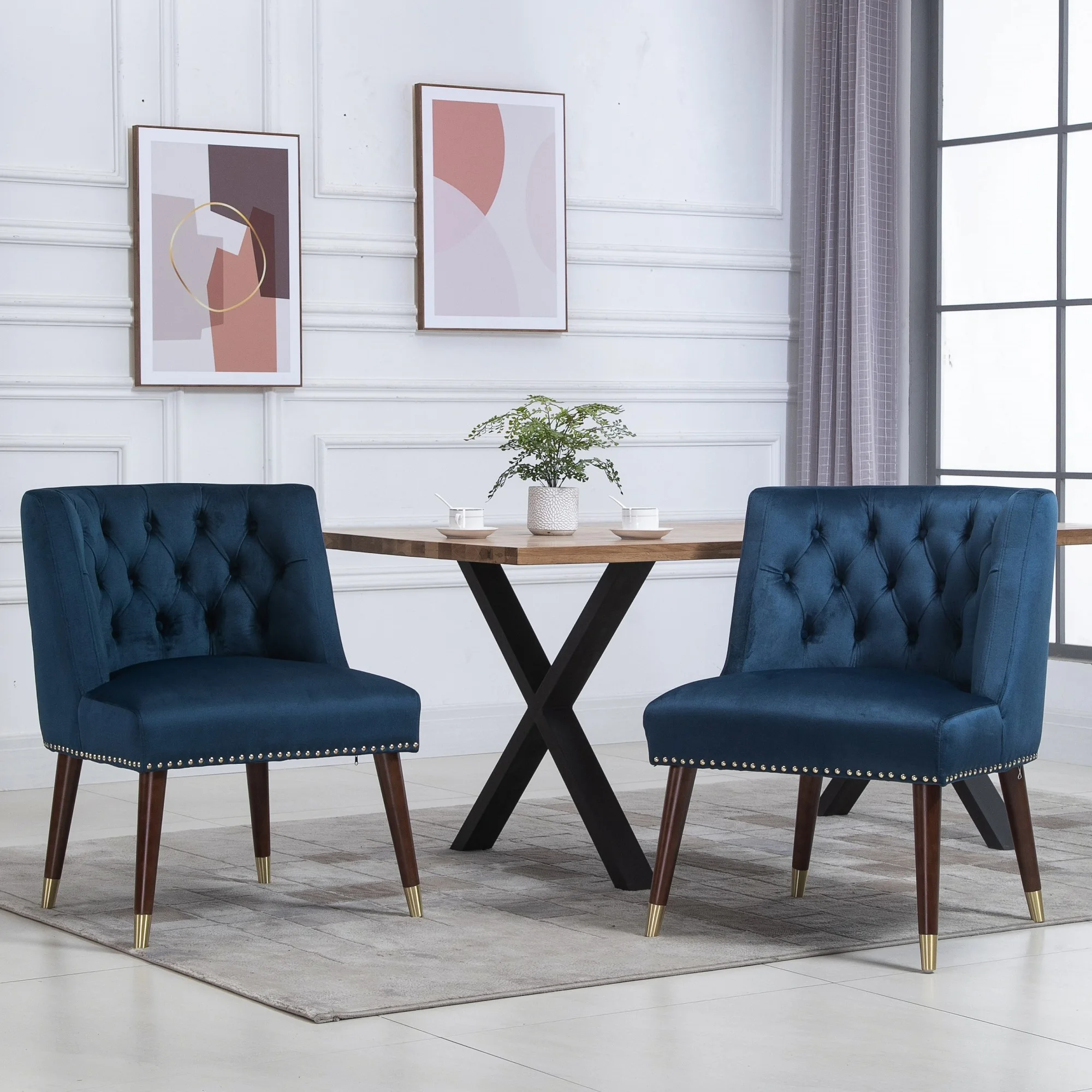 Refined and Sturdy Velvet Upholstered Tufted Solid Wood Living Room Accent Chair