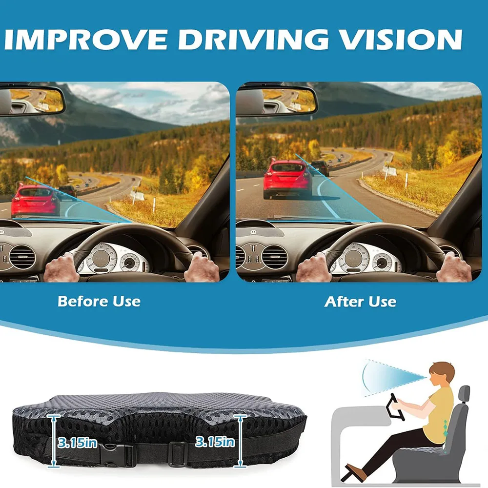 A490 Driving Car Wedge Seat Cushion Memory Foam Tailbone Pressure Relief Booster Chair Ultra Comfortable Custom Car Seat Cushion