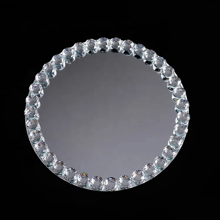 Fancy Clear Glass Charger Plates with Diamond Hot Sales Crystal Glass mirror Plate Chargers for wedding decor