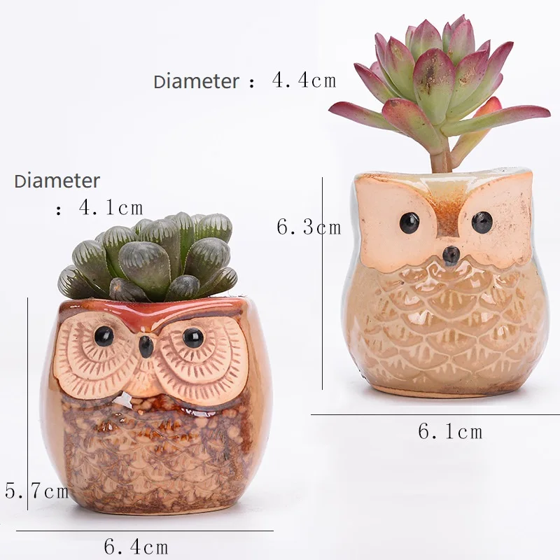 Owl Shaped flower pot decorative succulent pots mini ceramic succulent planter pot a drainage hole