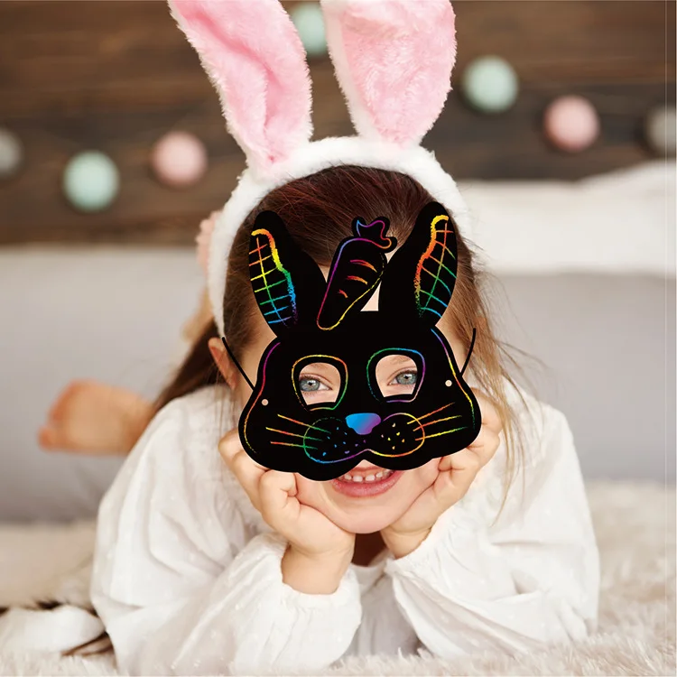 Easter Mask Craft Kit, 9 Pcs Scratch Art for Kids, Kids Magic Rabbit Masks, Scratch Paper Animal Masks  DIY Scratch Art for Hall