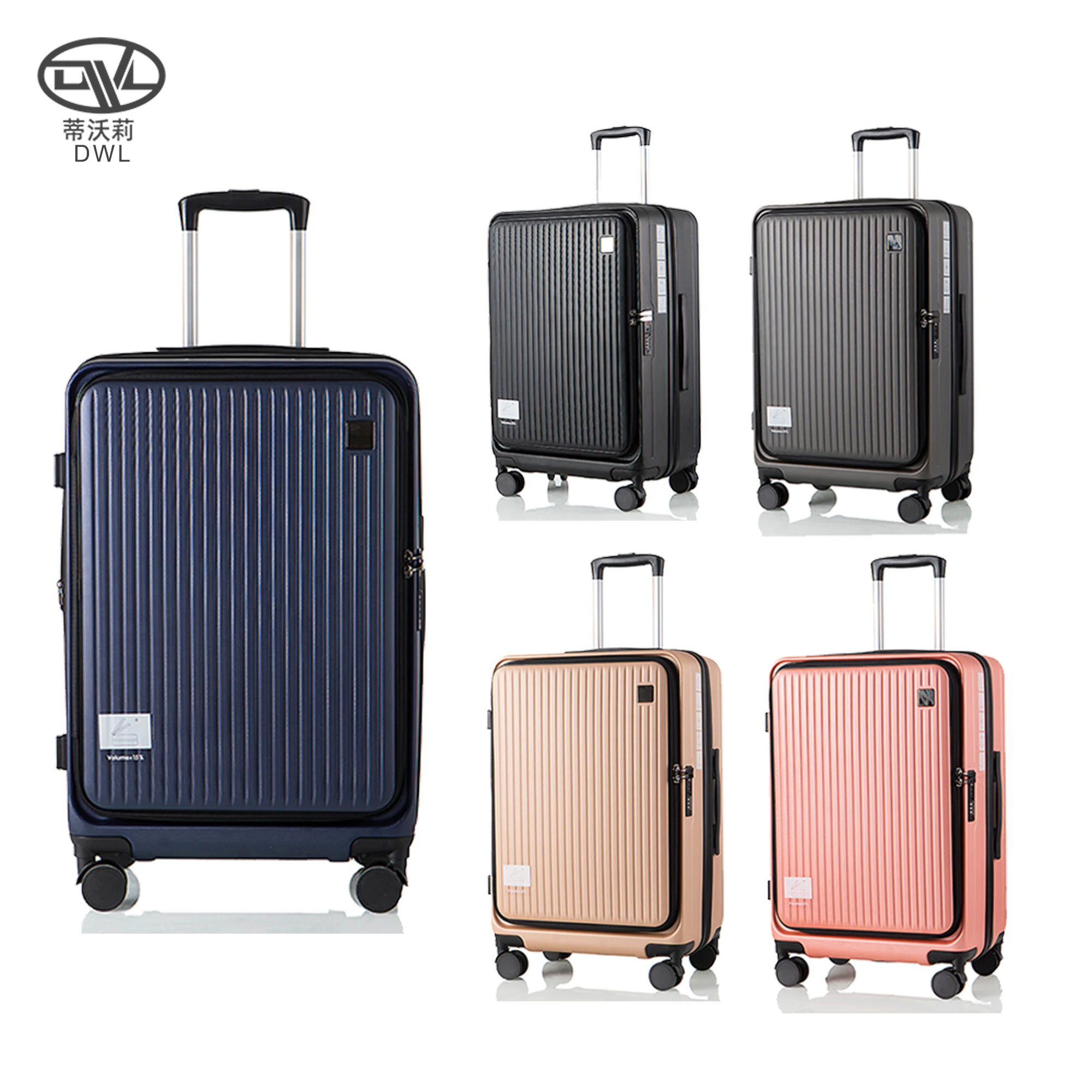 DWL Wholesale aluminum travel trolley tsa lock ABS suitcases front pocket 20/24/28 luggage 3 piece with custom brand logo
