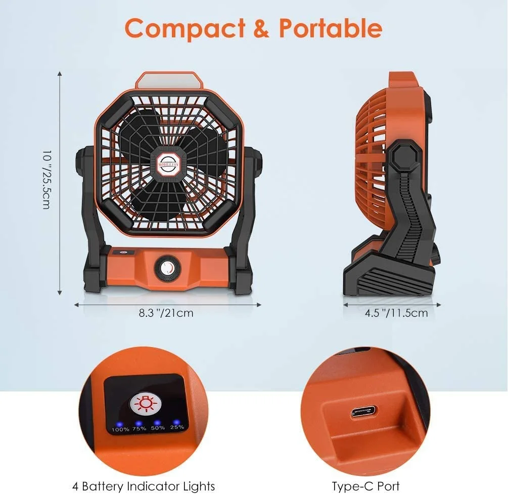 SRL X20 Portable Mini Fan Rechargeable 5200mAh Operated 3 Level 5V 2A Brightness LED Tent Fan Suitable for Outdoor Camping