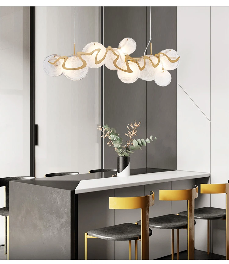Post-modern Nordic simple restaurant chandelier designer glass art living room round atmosphere bar study lamps