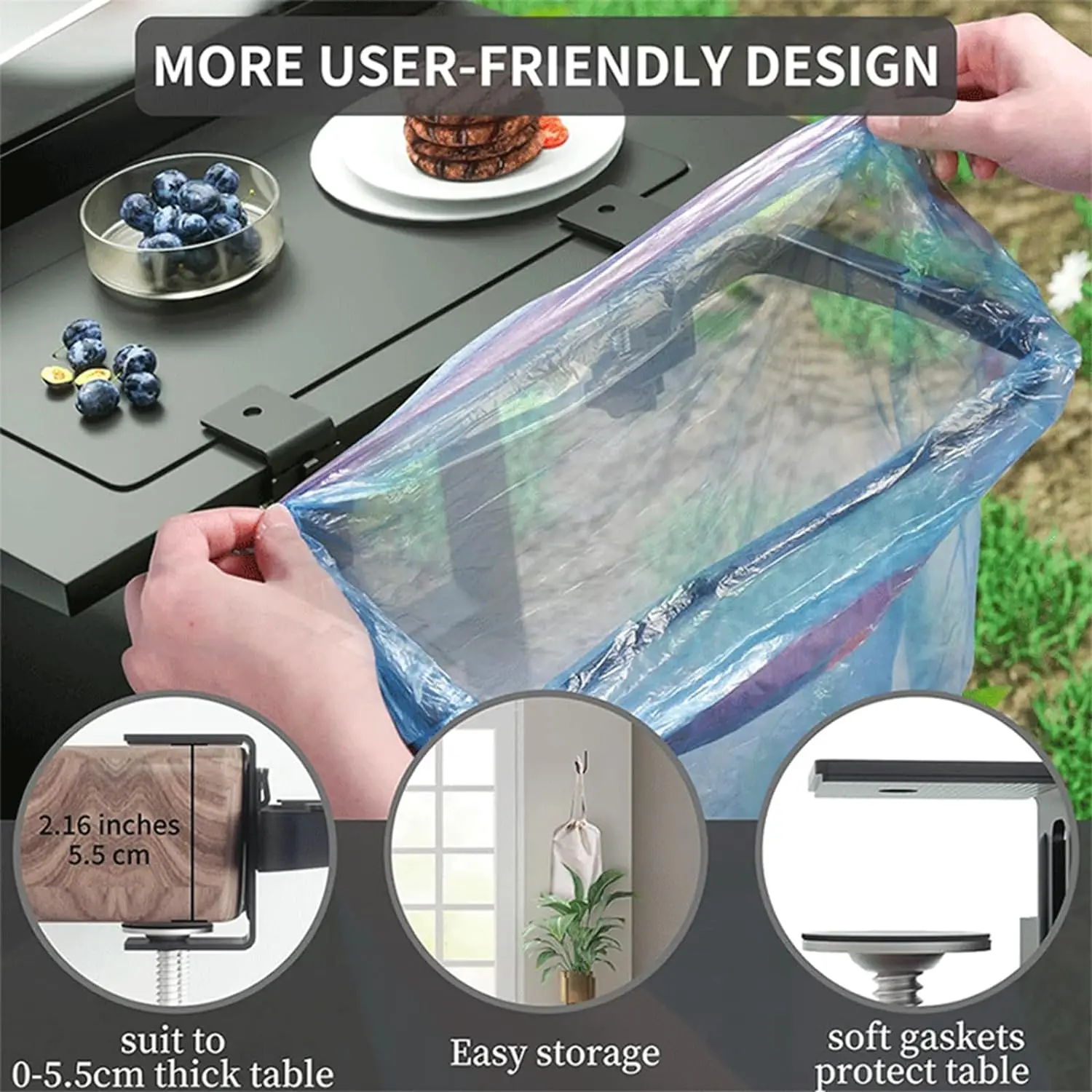 Trash Bag Holder Heavy Duty Steel Camping Hanging Garbage Bag Holder with Bow Clamps,Plastic Bag Holder Rack for Griddle