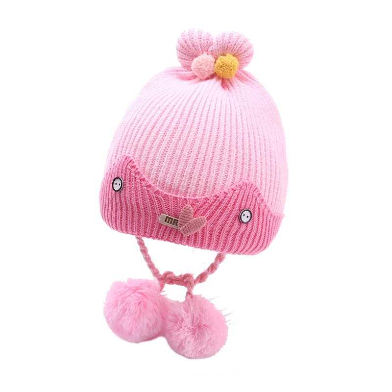 Baby hat cute super cute big pompon winter warm male and female baby knitted hat