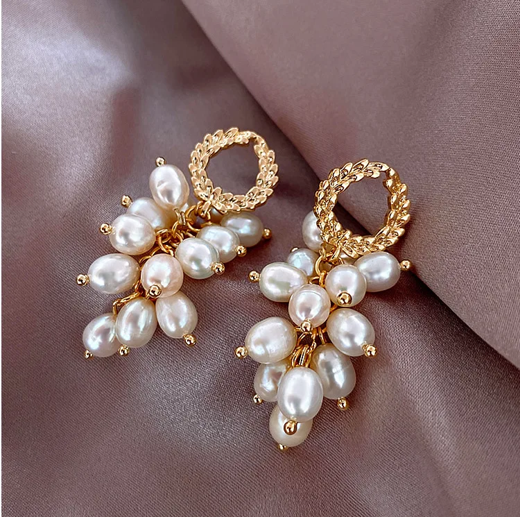 New arrival earring 925 silver needle jewelry grape pearl drop earring wholesale beaded tassel earrings