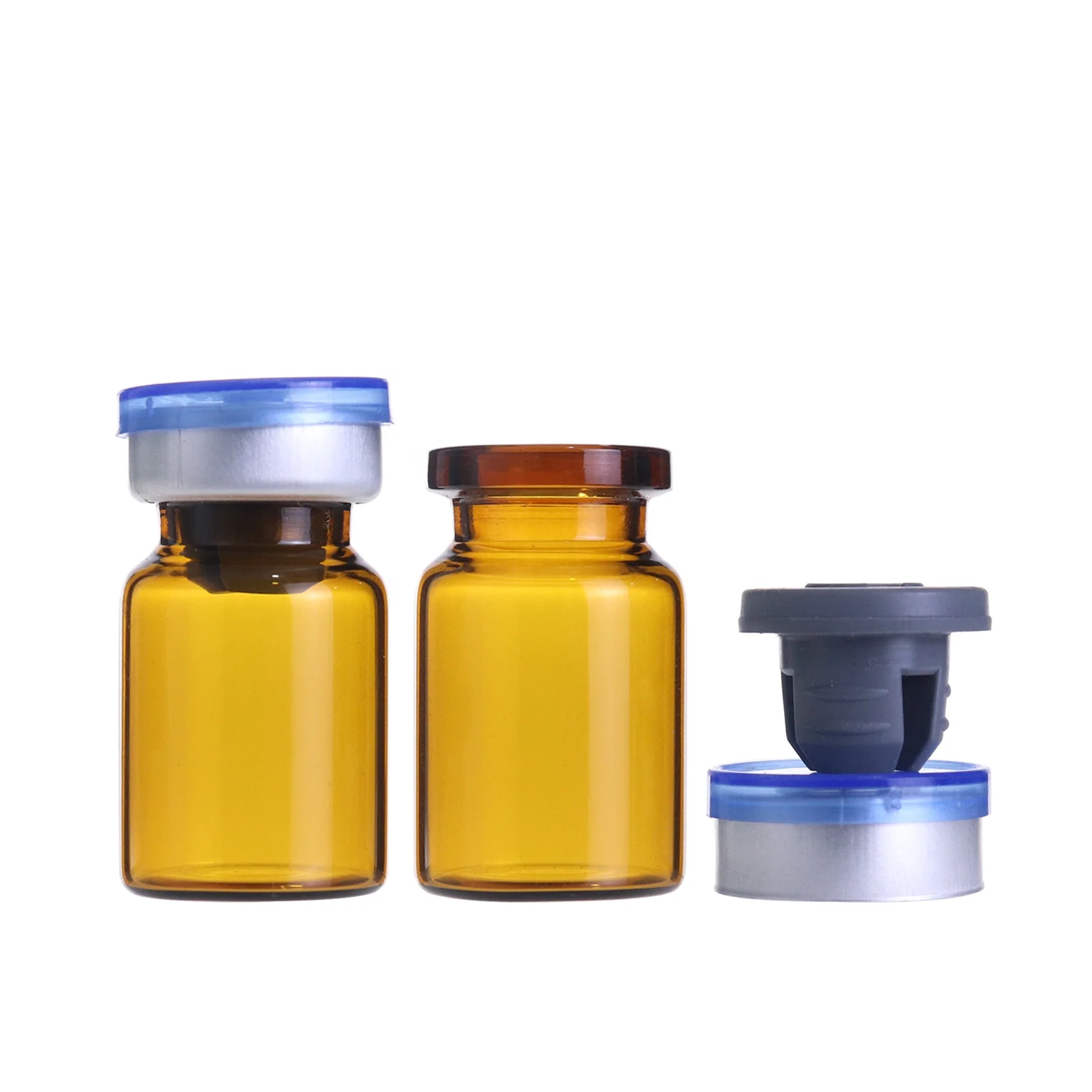 In stock 5ml 7ml clear amber tube borosilicate glass vials with rubber stopper and aluminum cap