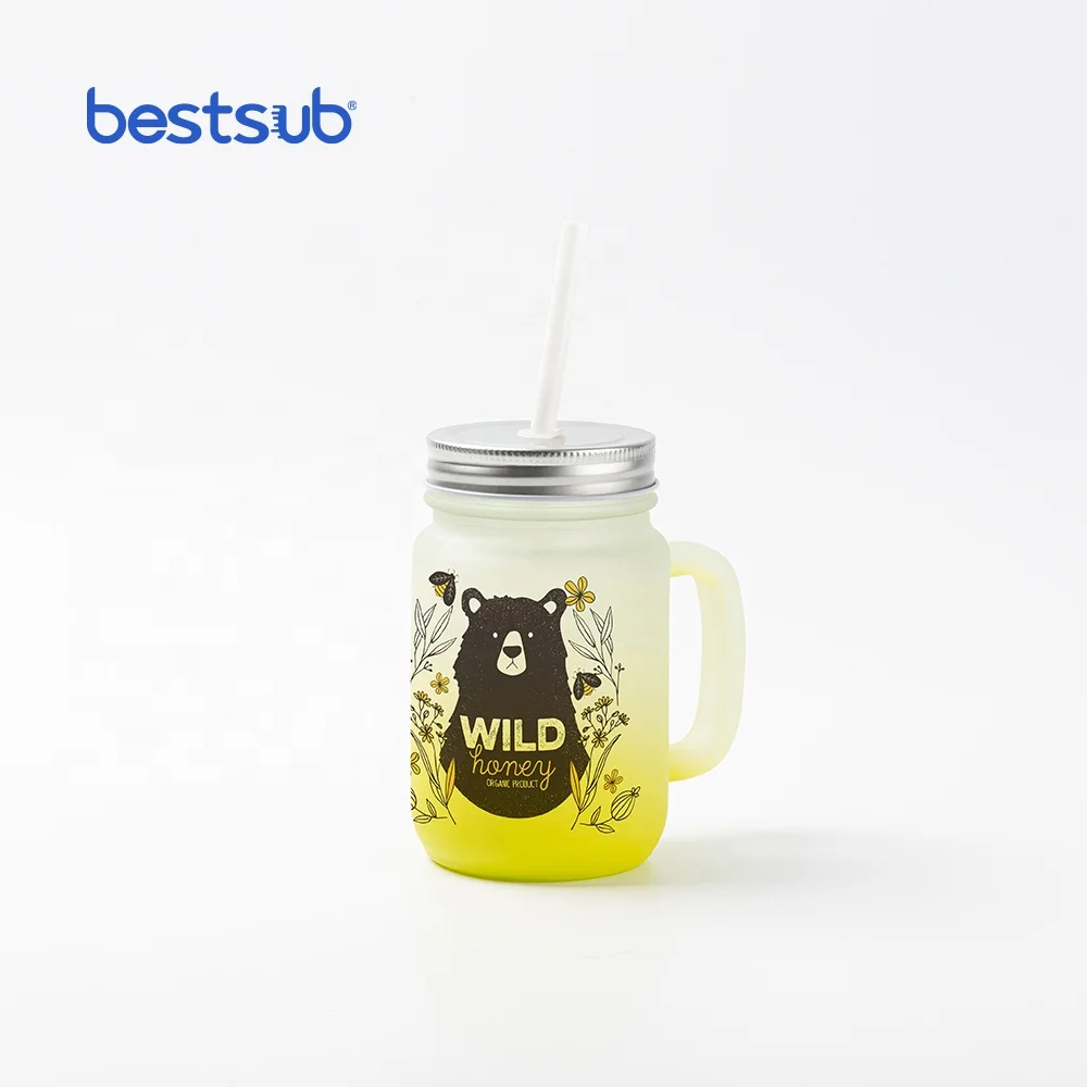 BestSub Wholesale Custom Sublimation Blanks Mug 12oz Glass Mason Jar with Straw