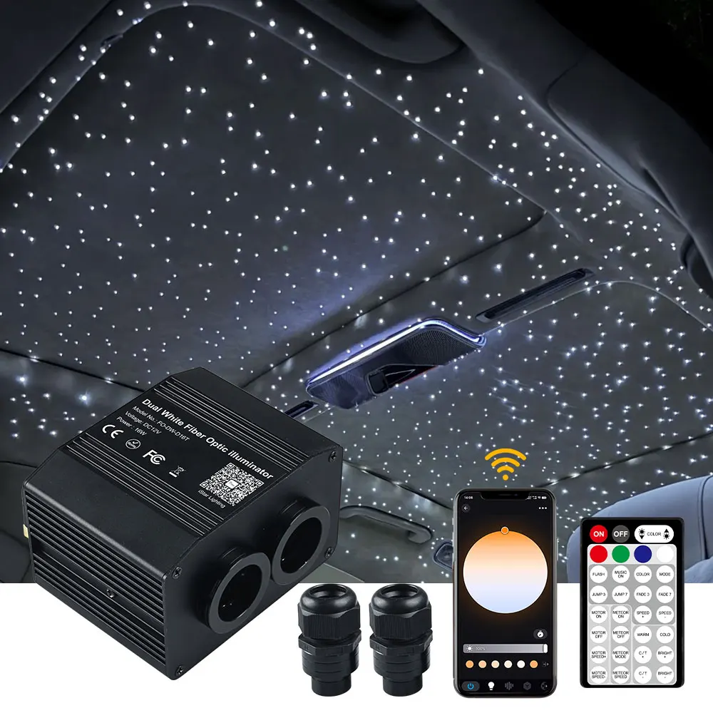 DC12V 16W CCT двойной белый двухсторонний мерцающий волоконно-оптический осветитель на крыше автомобиля звездное небо светодиодный световой двигатель с приложением/дистанционным управлением