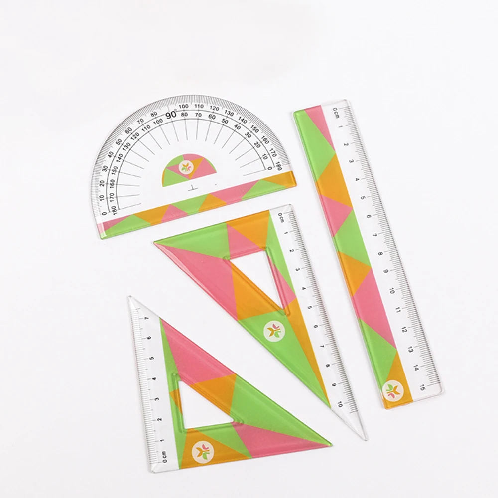 School Stationery Supplies 15cm Compass Math Ruler Logo Custom Kids 4pcs Soft Clear Plastic Ruler Set