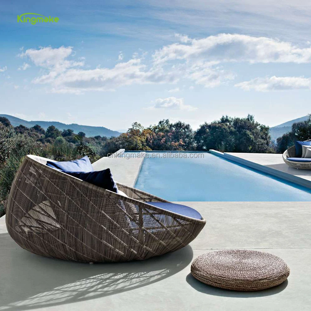 waterproof triangle shape rattan sunbed lounger used in hotel villa outdoor furniture sunbed