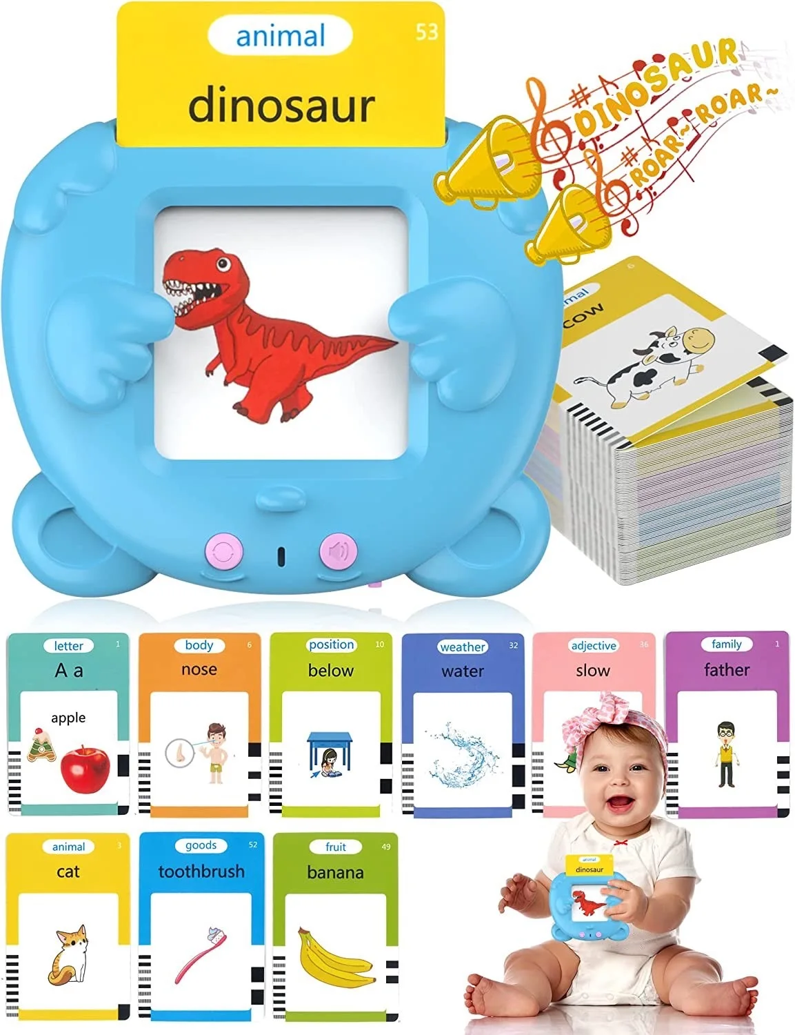 Smart Early Education Device Learning Words Talking Flash Cards Toy Learning card machine Arabic/Spanish/Indonesian bilingual