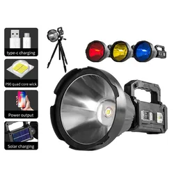 2022 NEW solar charge Portable hand lamp Searchlight waterproof Super Bright LED flashlight