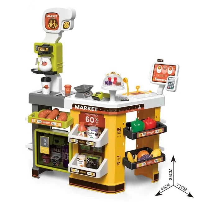 custom supermarket store play set trolley toys 65pcs electric cash register super market toy shopping cart