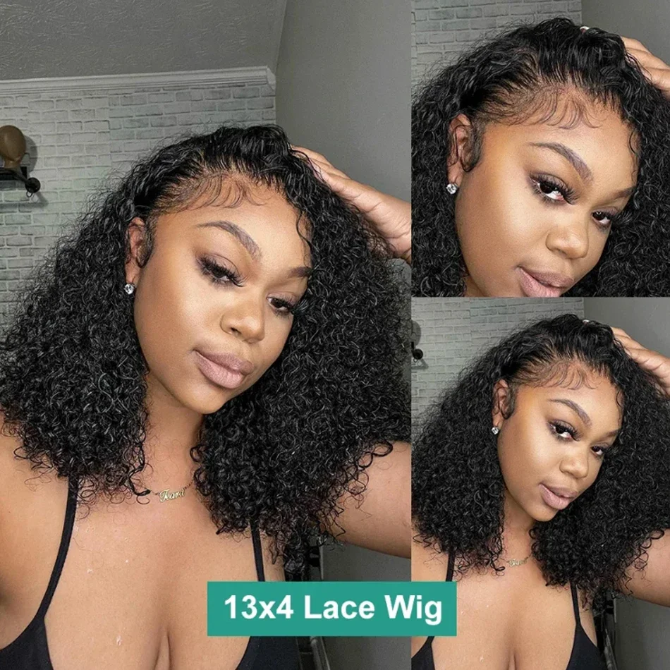Short Kinky Curly Bob 12A Malaysian Lace Front Human Hair Glueless Wig
