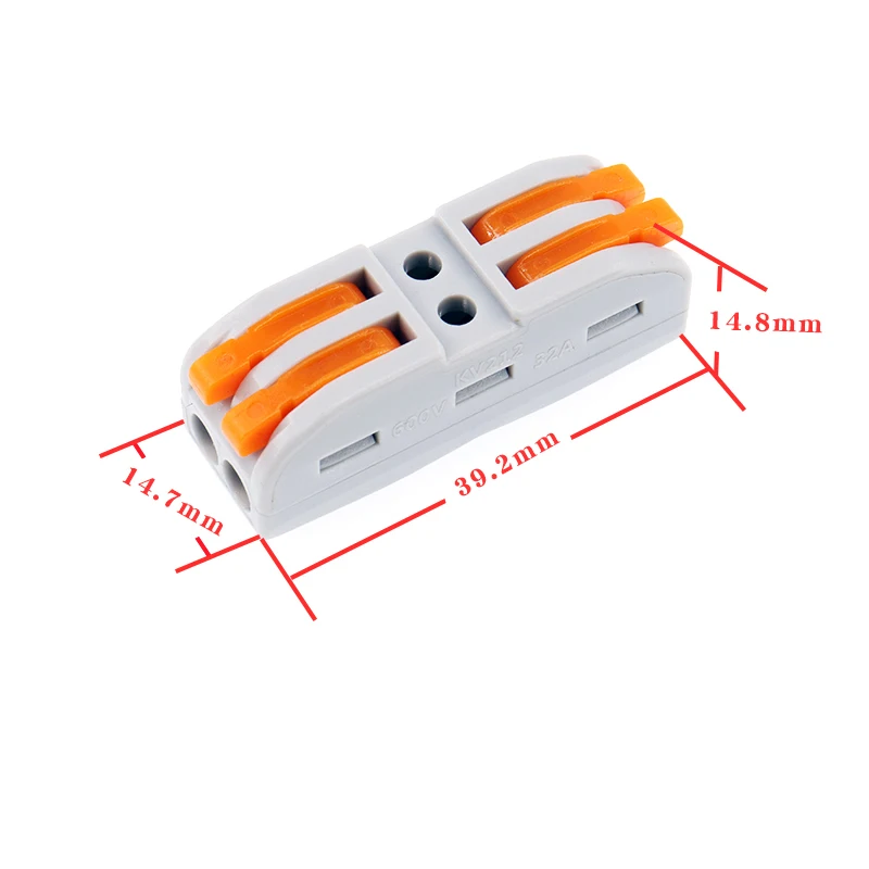 2 PIN Electric connector 32A 600V universal cable connection model KV212 Fast Wire Connector Type Terminal Block