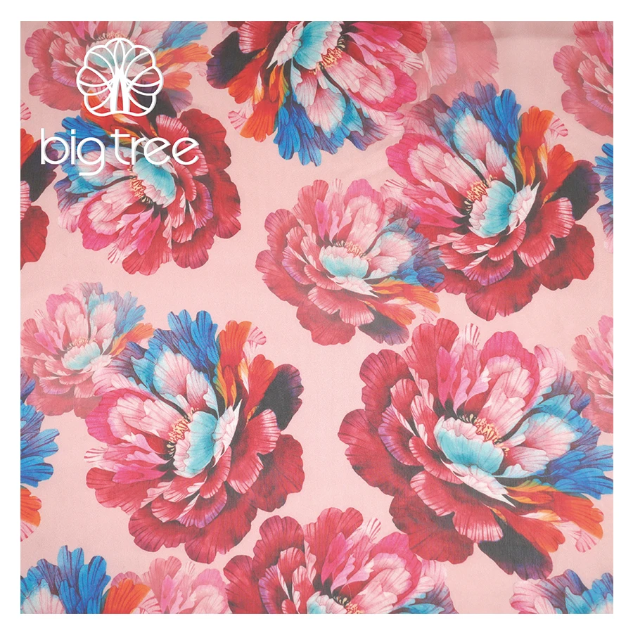 2022 Hot Design 100% Poly Peony Flower Digital Water Printed Sheer 30D Beautiful Chiffon Fabric for Scarf Dress Shirt