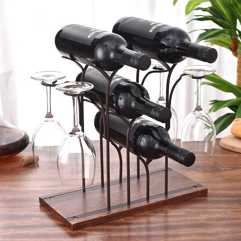 countertop dining table wooden wine bottle vintage display holder wine glass holder rack