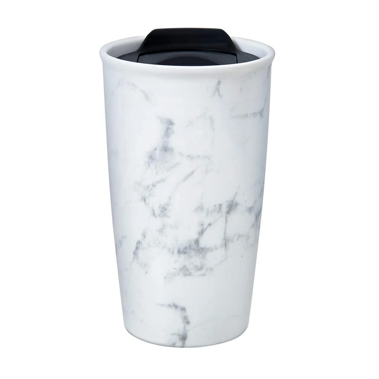 Ceramic Travel Mug  Double Wall Insulated Tumbler with Wrap Lid 12 oz Suitable for Both Hot and Cold Beverage Marble Coffee Mug