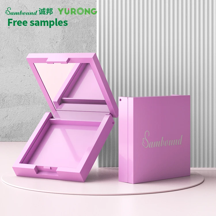 Custom Cosmetic Container Square Plastic Pink Single Empty Blush square press Powder Compact Case Packaging With Mirror