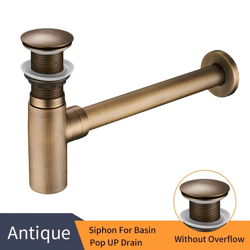 Luxury Bottle Trap Brass Round Siphon Oil Rubbed Bronze Black P-TRAP Bathroom Vanity Basin Pipe Waste With Pop Up Drain