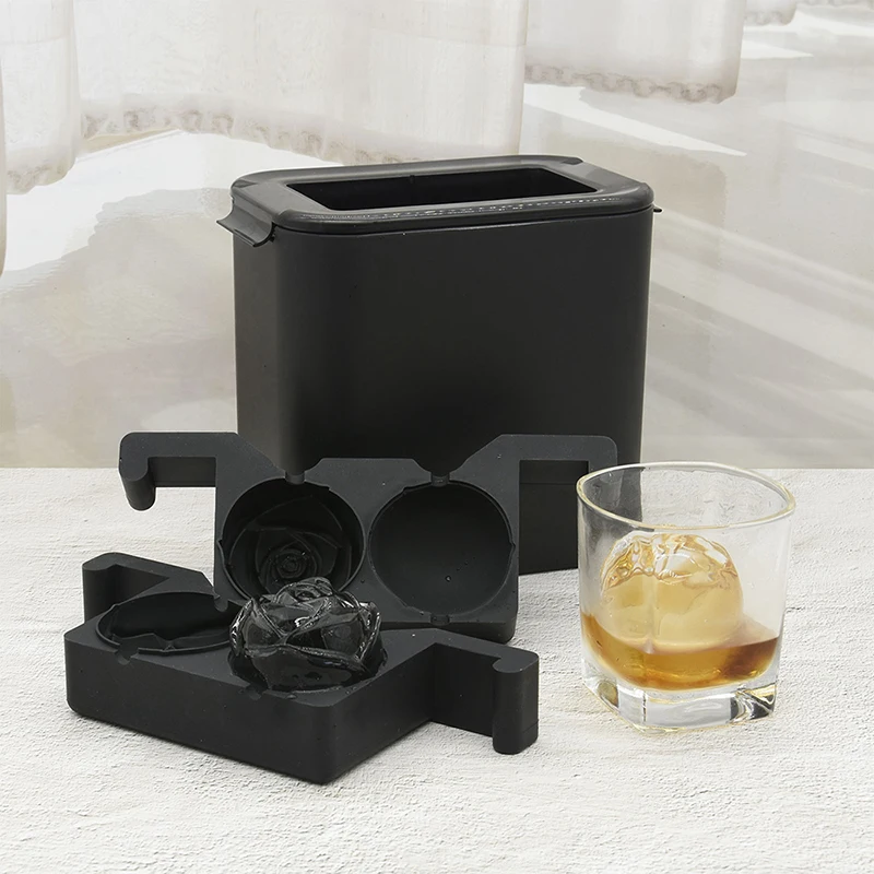 Premium BPA free Easy release 2 cavity crystal clear ice ball mold Rose Silicone ice cube makers