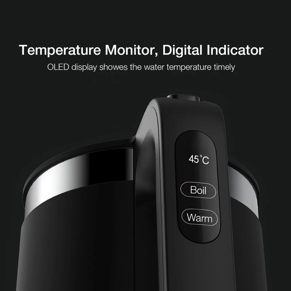 
VIOMI Smart 1.5L Thermostatic Electric Kettle Anti-scalding Double Layers 304 Stainless Steel Inner Layer LED Indicator Light 