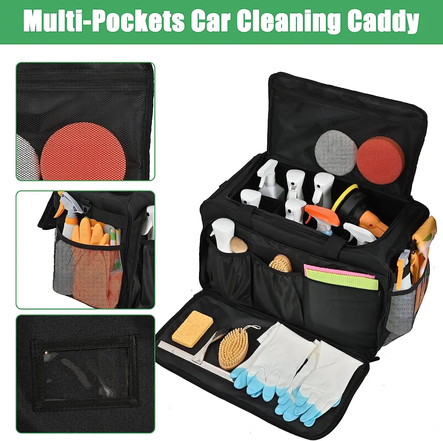 Large Car Detailing Bag Cleaning Caddy for Auto Detailing Supplies Car Cleaning Storage Trunk Tool Organizer