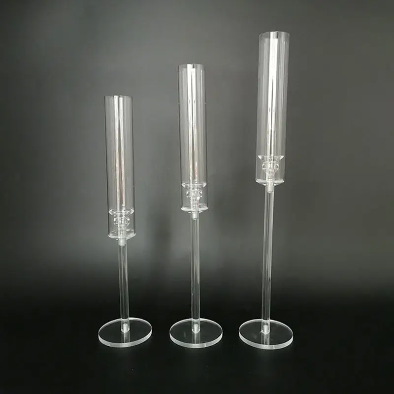 Acrylic Transparent Candlestick crystal Candle Holders Road Lead Table Centerpiece Stand Pillar Candle stick for Wedding