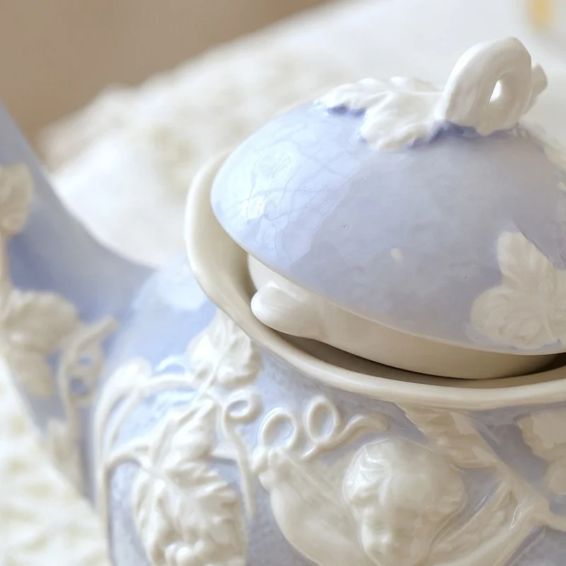 European palace style embossed angel vintage afternoon tea English teacup retro embossed coffee cup and saucer set porcelain