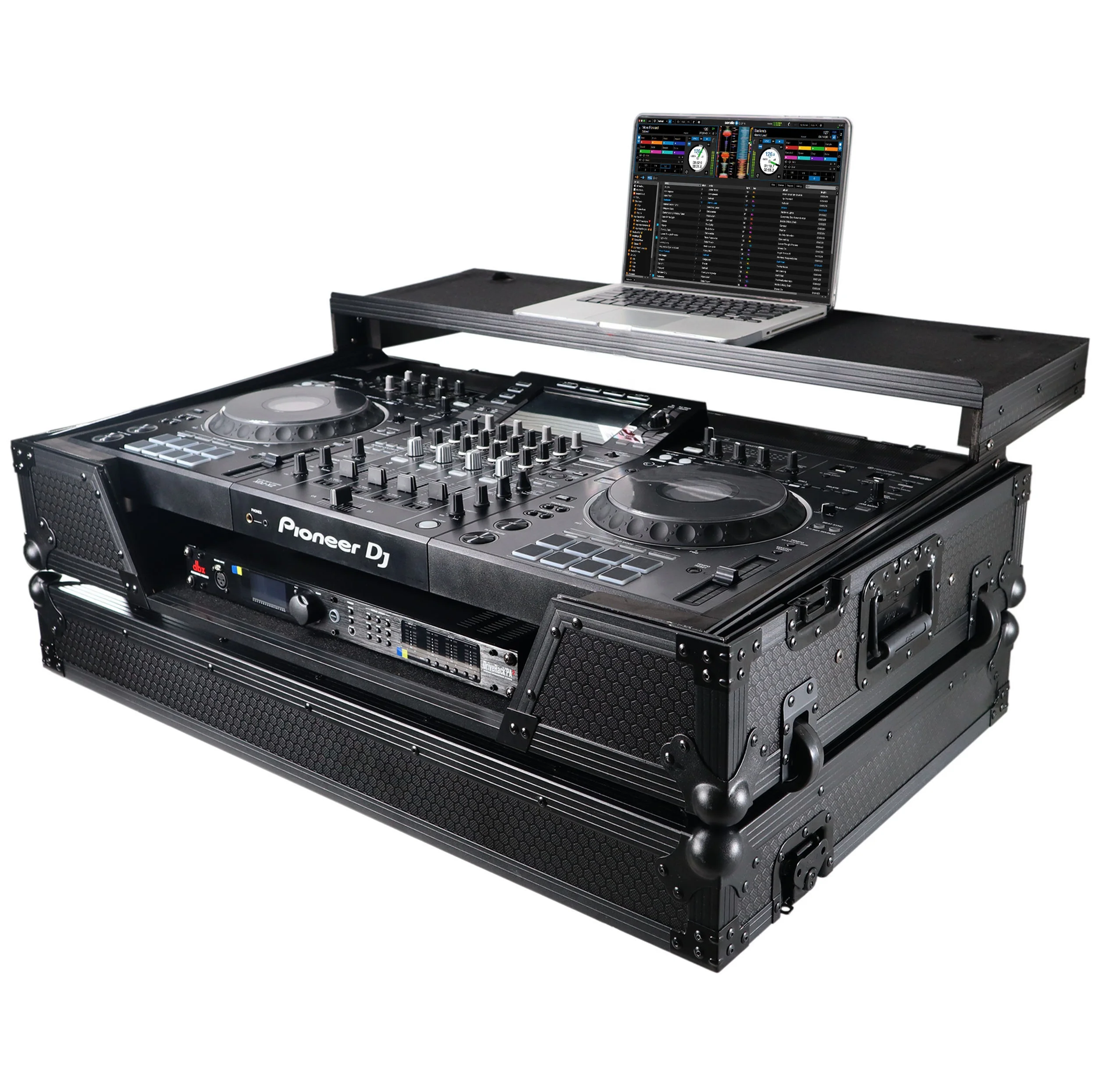 Black Pioneer xdj xz DJ Controller ATA Flight Road Case with Laptop Shelf 1U Rack Space and Wheels