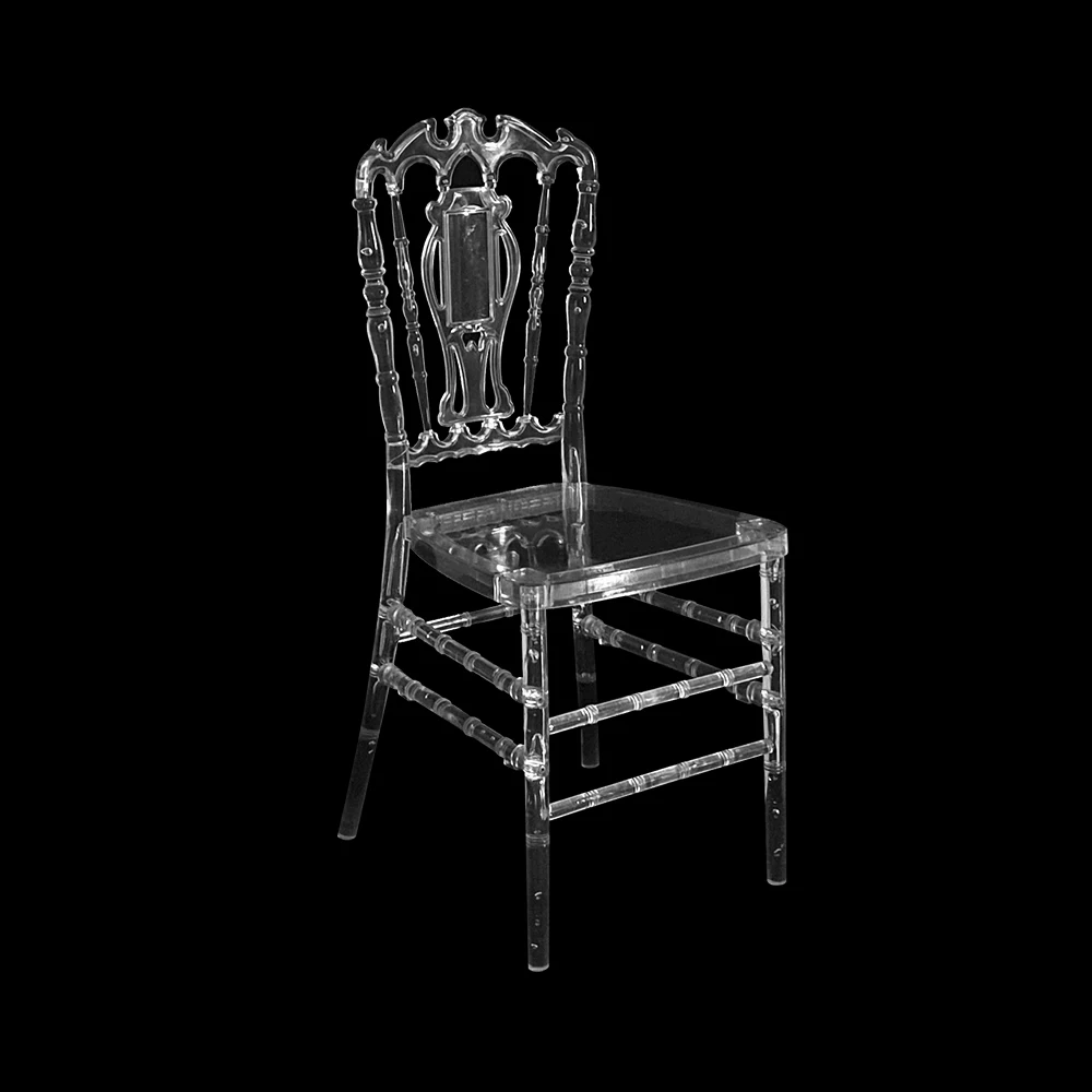 Производство Yinma штабелируемые белые прозрачные хрустальные стулья Chiavari Tiffany Wedding Napoleon