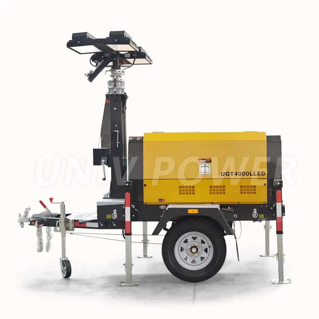 7m Height 4*500W LED light Diesel power industrial Mobile generator tower