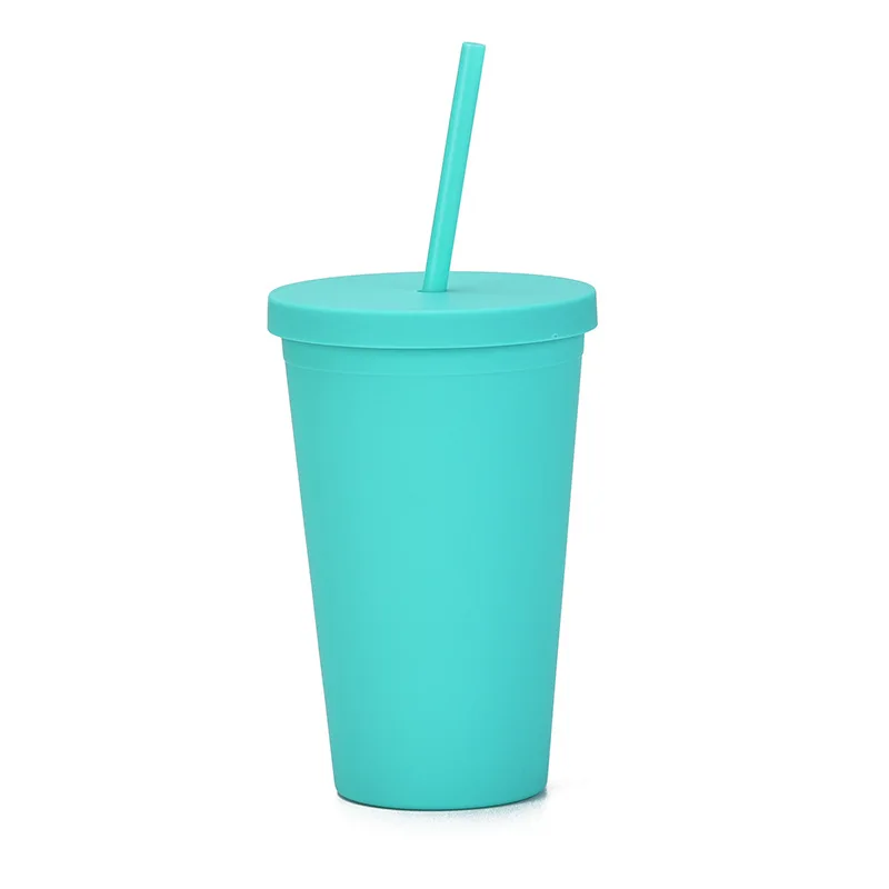 16oz Colored Acrylic Reusable Cups with Lids and Straws Double Wall Matte Plastic Bulk